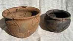 Ceramic potter's vessels. Old Russian burial mound at Veskovo village on the coast of Pleshcheevo lake.