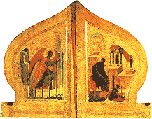 The Royal Doors. Detail. The Annunciation. 1425 – 1427. Andrei Rublev workshop.