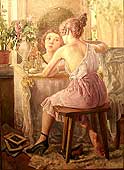 Mey V. F. The portrait of the wife in the interior. 1922. Canvas, oil.