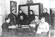 1939.	Museum Research Workers. Sitting (from the right to the left):  Prasolova N.M., Merculova A.D., unknown, Kruchkova T., standing (from the right to the left): Antipova A., Belkina N., Utkina, Sozykina  F.F. (technical service).