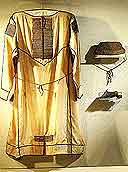 Items from Godunovs family vault: tsarevich Feodors shirt, tsarina Marias bonnet and tsarevna Xenias shoe 